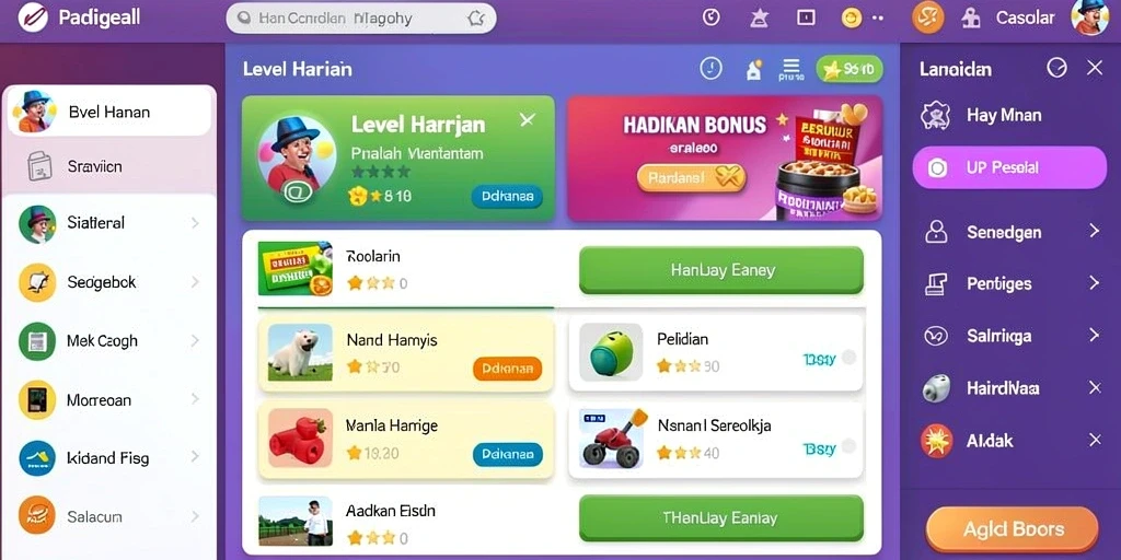 Tangkapan layar menunjukkan berbagai level dengan tantangan unik.